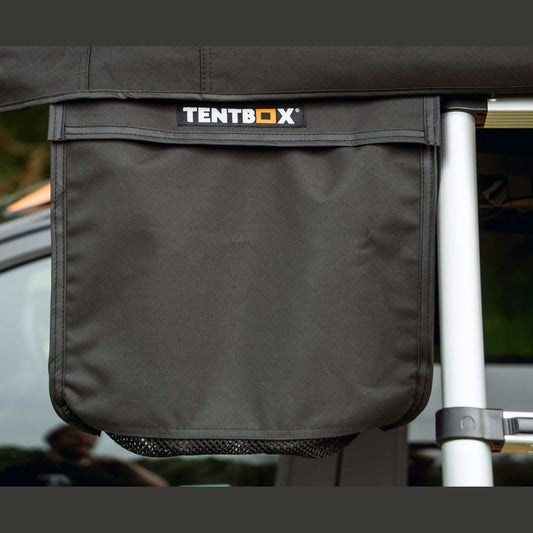 Boot Bag Keep your muddy, wet shoes outside your TentBox with this versatile boot bag. Hang it from your ladder, or slide it into the c-channels underneath if you have a TentBox Lite model. It comfortably fits a pair of shoes and features a vented net to