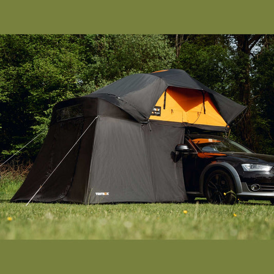 Lite XL Living Pod (Lite XL) Effortlessly create a spacious, functional area beneath your Lite XL, perfect for staying dry during rain or enjoying shade on sunny days. Activate 'wing-mode' for an even larger sheltered space. The design integrates the ladd