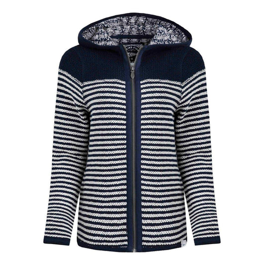 Weird Fish Bianca Full Zip Stripe Eco Macaroni Hoodie Navy