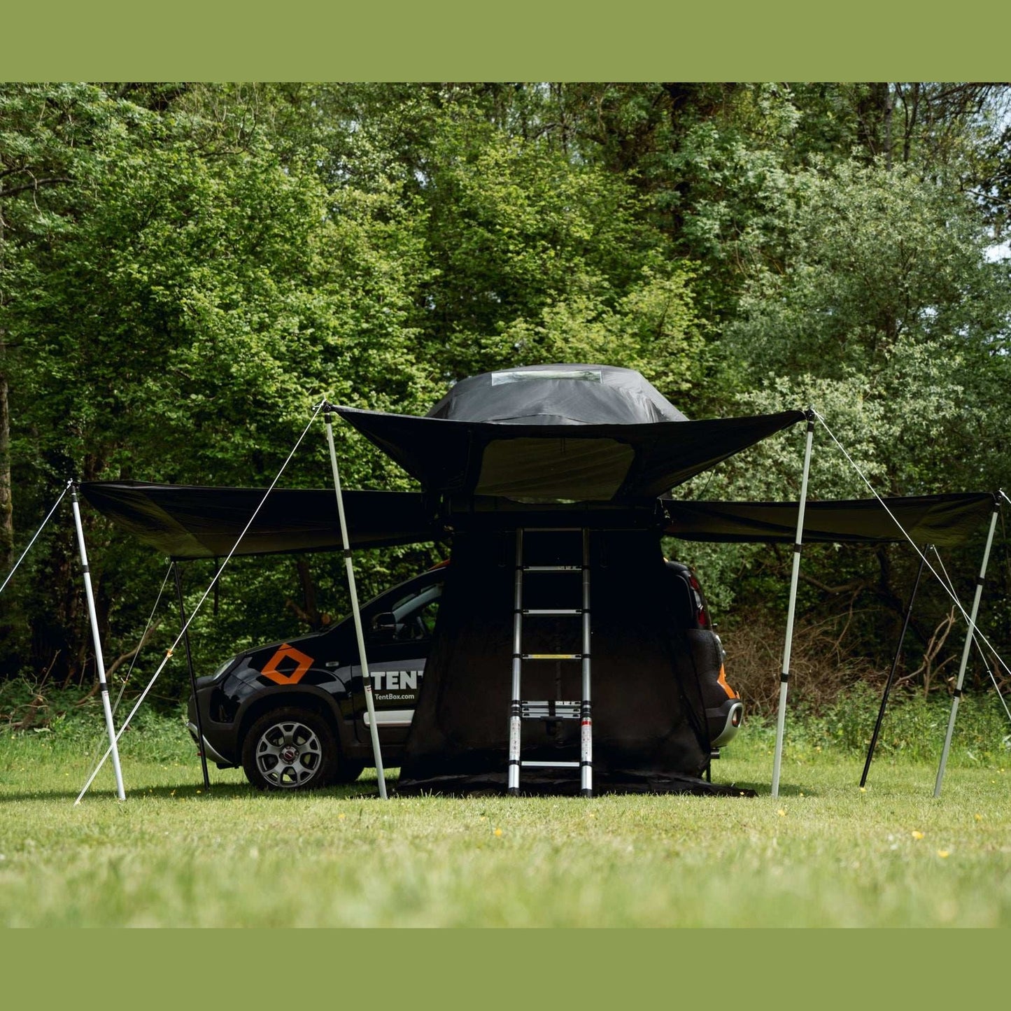 TentBox Living Pod (Lite 2.0) Effortlessly expand your TentBox Lite 2.0 setup with the Living Pod, designed to create a spacious, weatherproof area beneath the fold-out section of your rooftop tent. Whether you're camping in the Scottish Highlands or esca