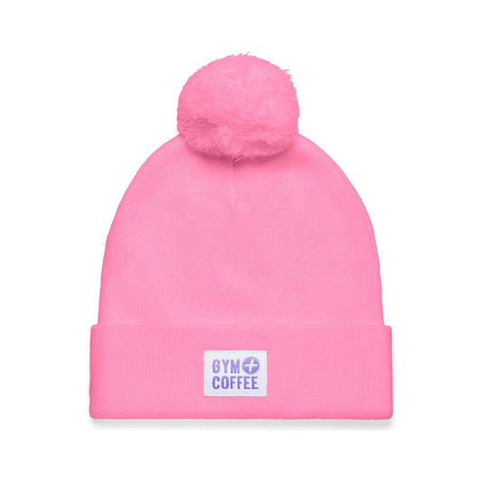 Knit Bobble Beanie in Bright Pink