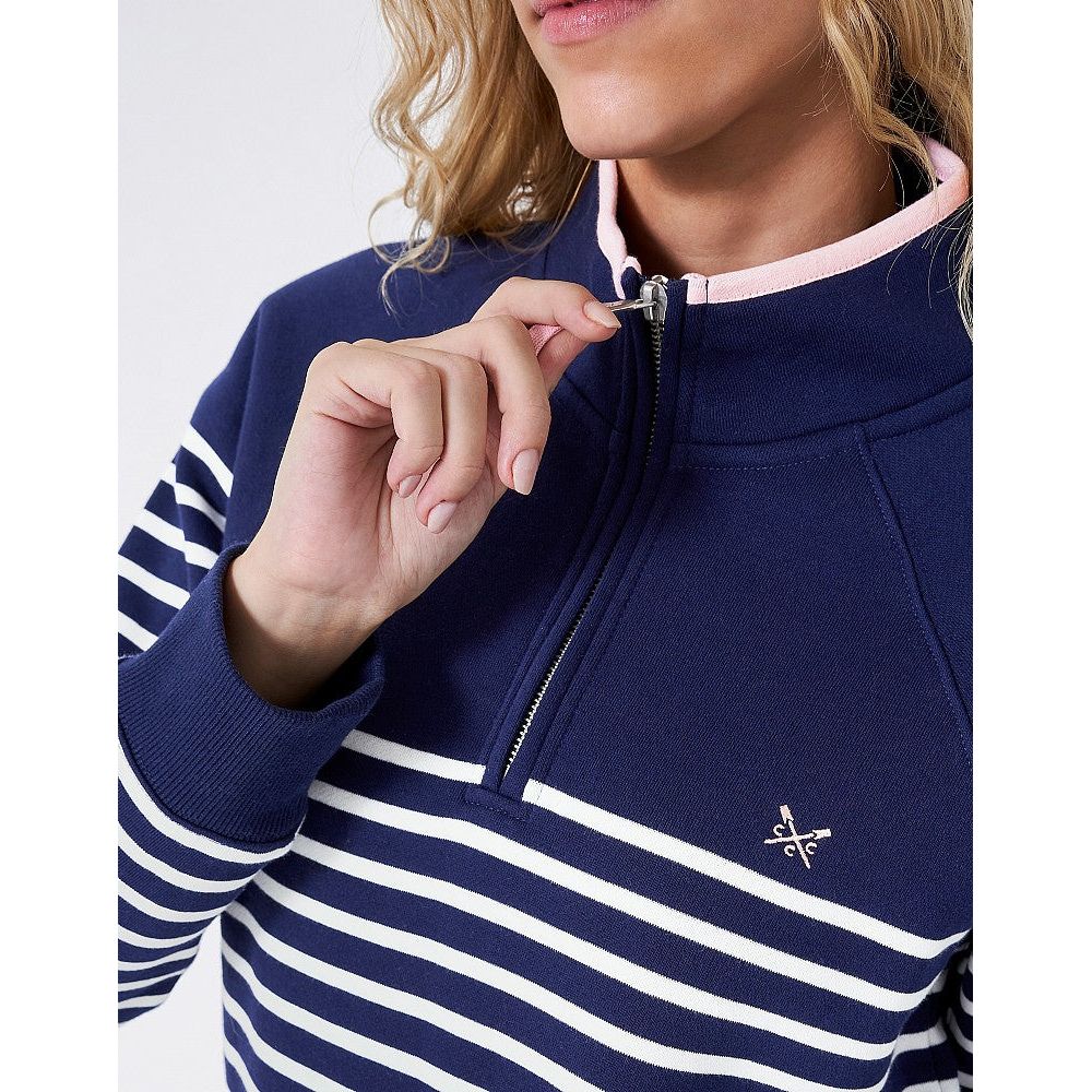 Crew Half Zip Sweat Navy/White Stripe