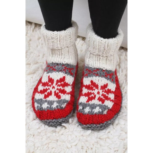 Snowflake Lined Sofa Socks Red