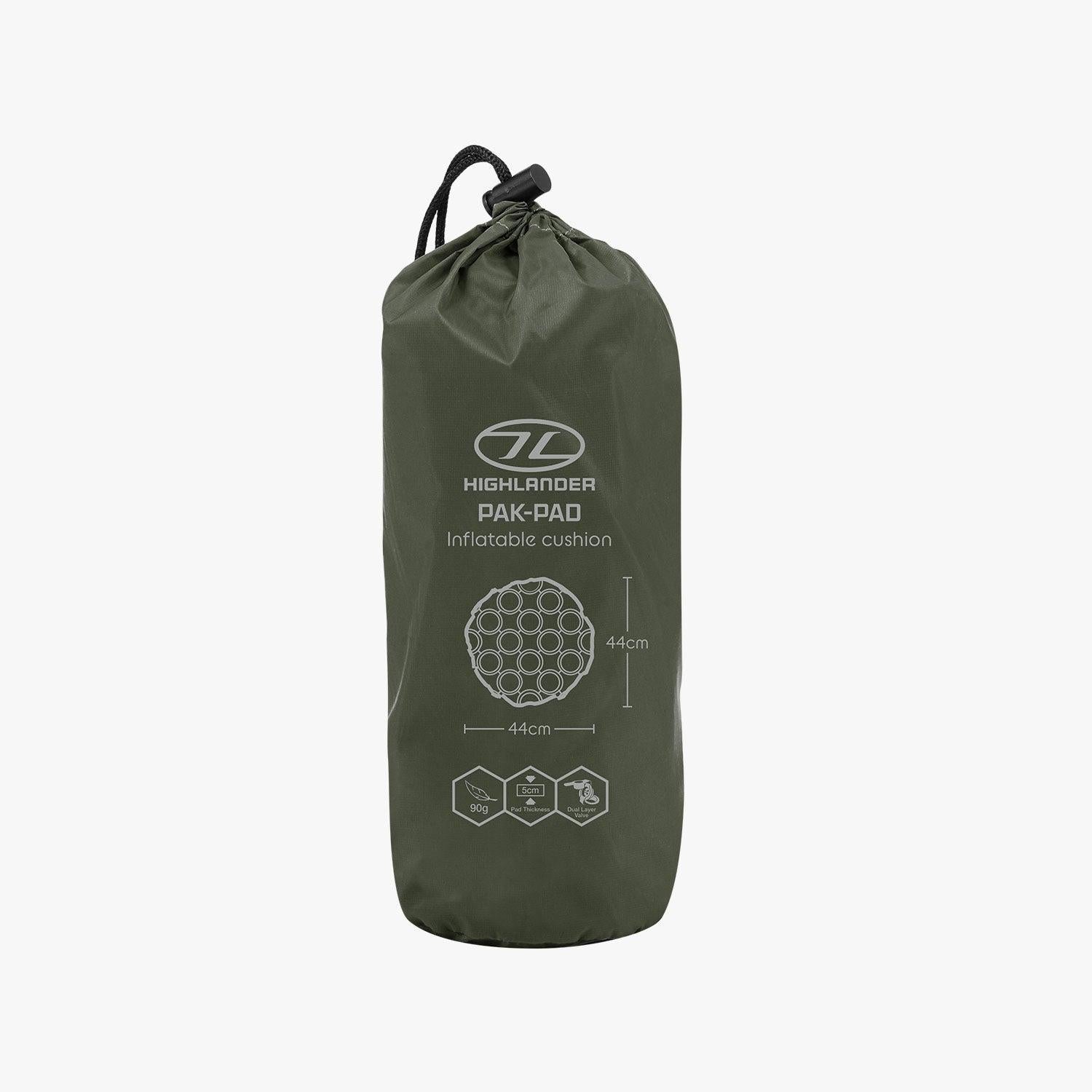 Highlander Pak Pad Air Seat Olive | Inflatable Camping Seat Cushion for Hiking