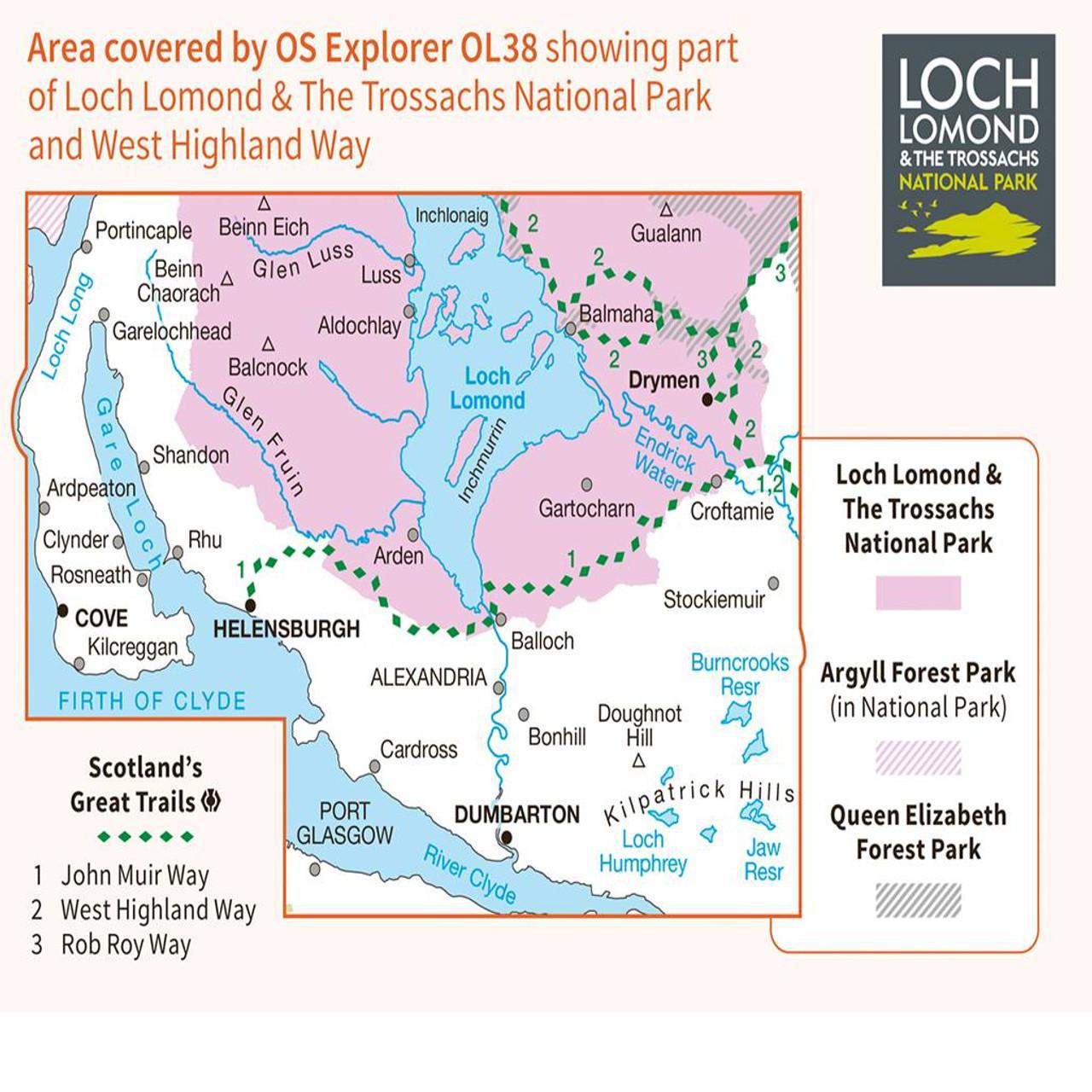 Ordnance Survey Map of Loch Lomond South: Explorer OL38