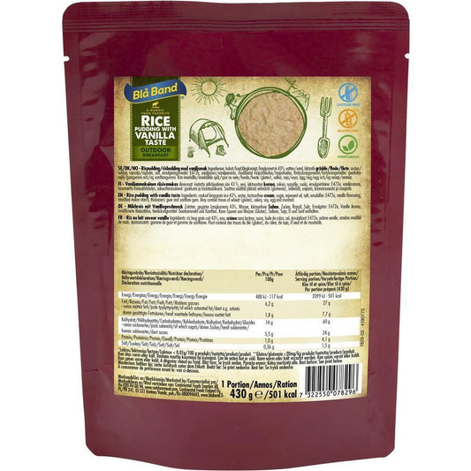 Bla Band Rice Pudding with Vanilla – 500kcal Ready-to-Eat Camping Breakfast 430g