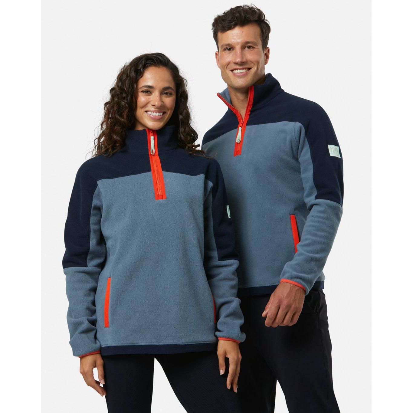 Half Zip Polar Fleece in Stone Blue