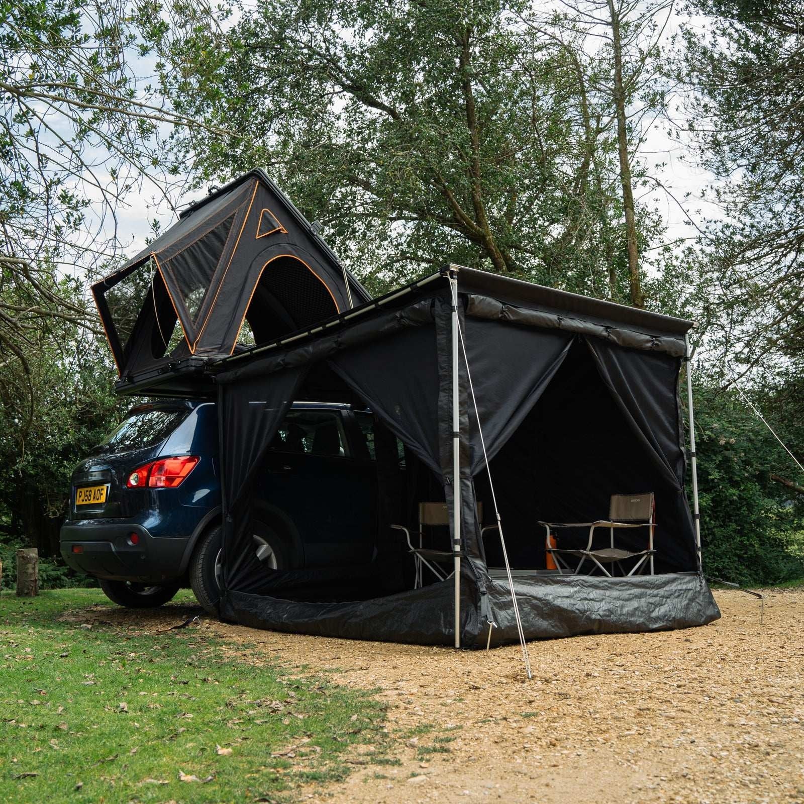 TentBox Awning Room Transform your TentBox Side Awning into a roomy space. Keep the doors down to create an enclosed, weatherproof area, or roll them up to enjoy an open, airy space. For added versatility, use our Telescopic Props (sold separately) to ent