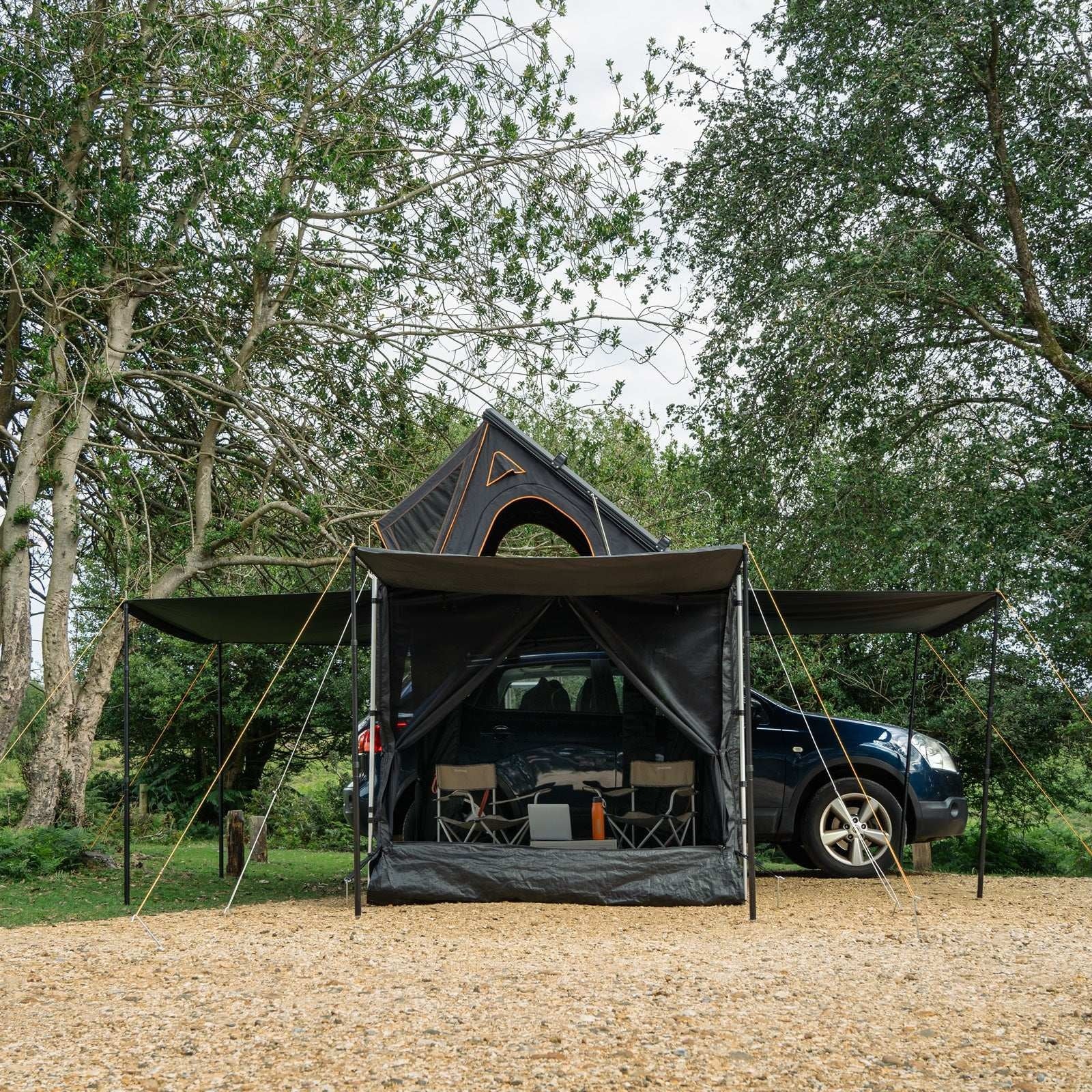 TentBox Awning Room Transform your TentBox Side Awning into a roomy space. Keep the doors down to create an enclosed, weatherproof area, or roll them up to enjoy an open, airy space. For added versatility, use our Telescopic Props (sold separately) to ent