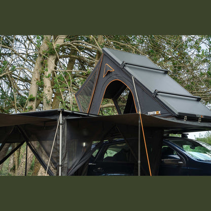 TentBox Awning Room Transform your TentBox Side Awning into a roomy space. Keep the doors down to create an enclosed, weatherproof area, or roll them up to enjoy an open, airy space. For added versatility, use our Telescopic Props (sold separately) to ent