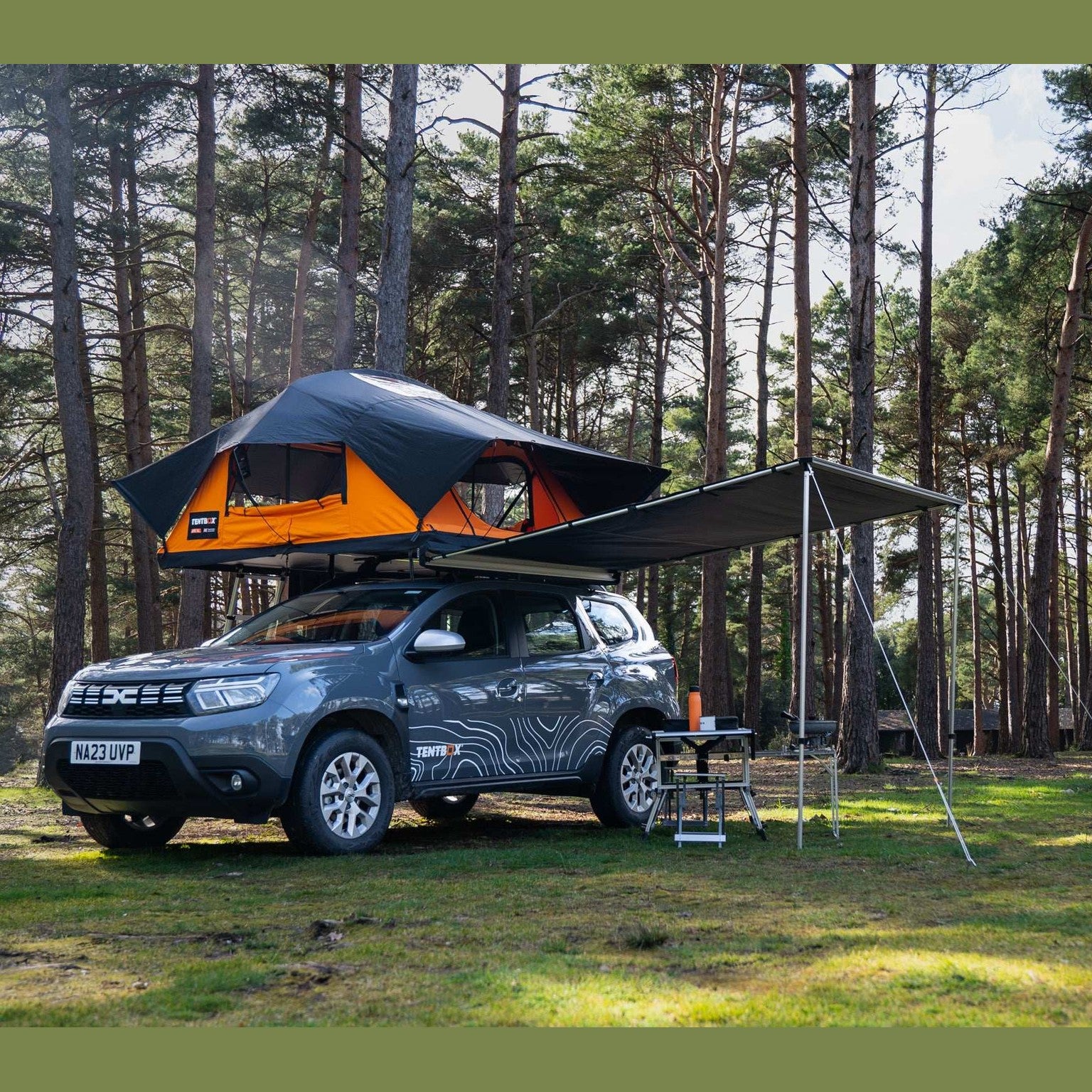 TentBox Side Awning Set (Universal Brackets) 2023 Update: Enhanced materials and a more durable design for the moving parts. The TentBox Side Awning is the ideal addition to your camp, providing shelter from both rain and sun. With its simple, sturdy cons