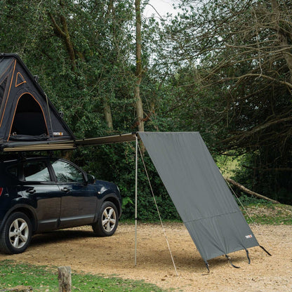 Side Awning Wall Enhance your side awning with an end wall for added protection from rain, wind, and sun. Installation is simple—just thread the wall into the rail on your awning and peg it to the ground. Compatible with all versions of the TentBox Side A