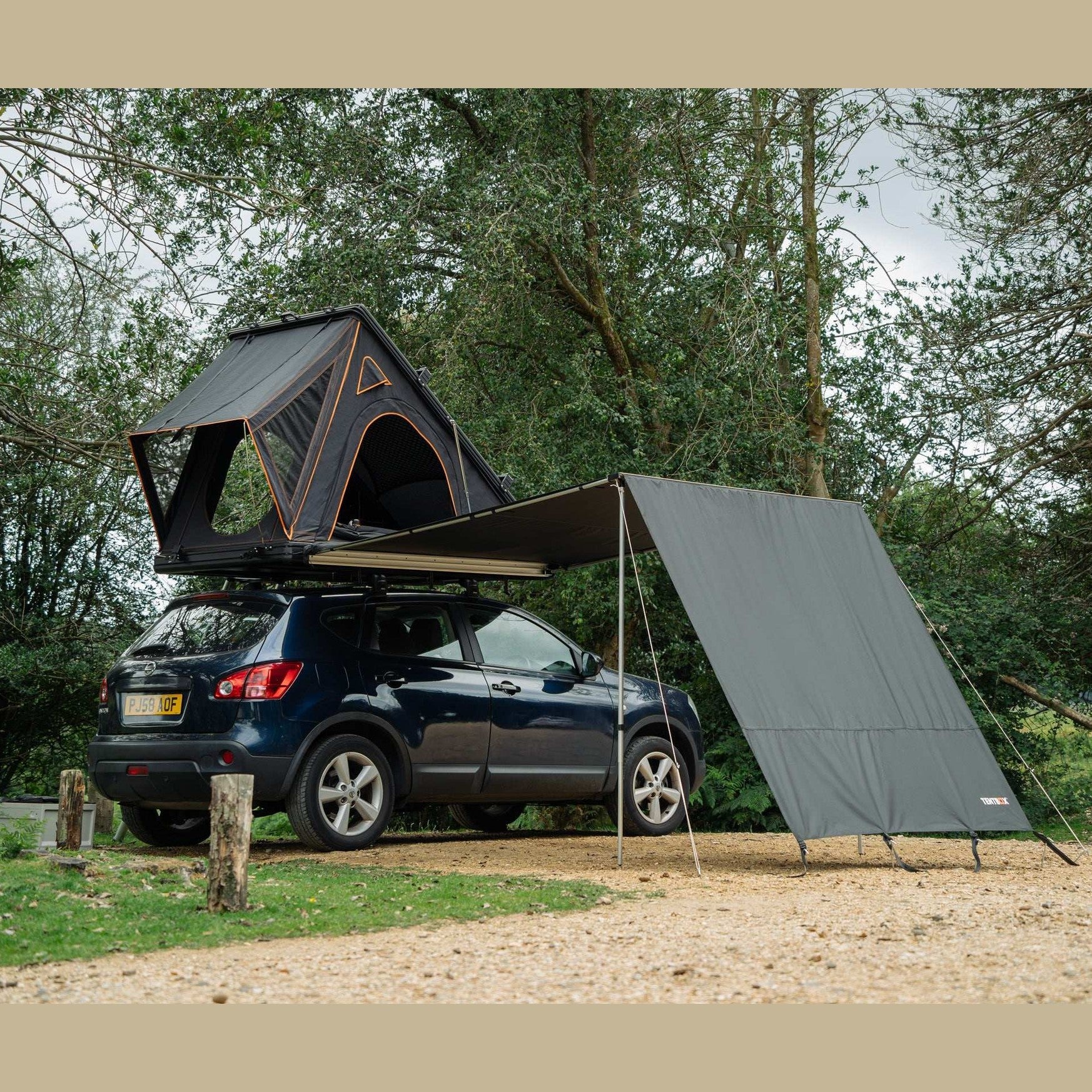Side Awning Wall Enhance your side awning with an end wall for added protection from rain, wind, and sun. Installation is simple—just thread the wall into the rail on your awning and peg it to the ground. Compatible with all versions of the TentBox Side A