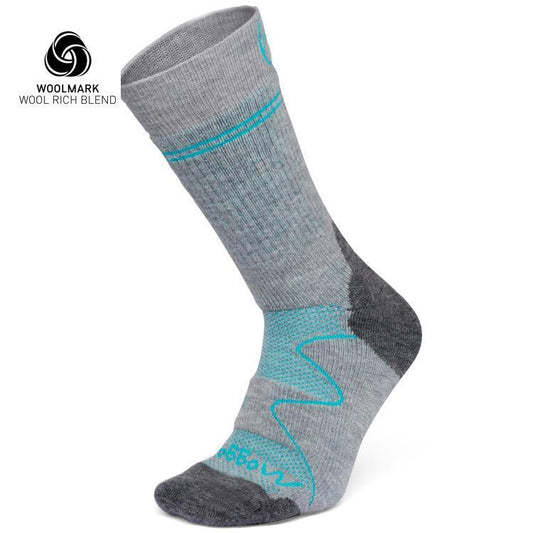 Moggans, Full Cushion, Merino, Crew Socks, Grey and Teal