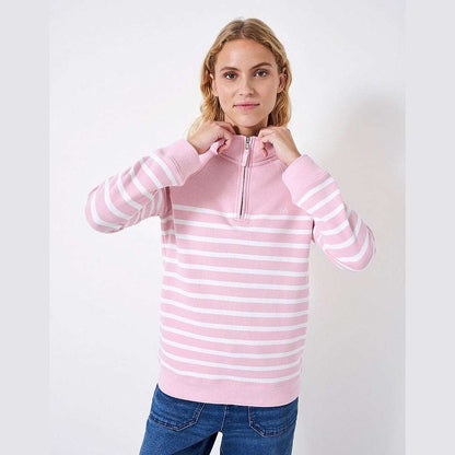 Crew Half Zip Sweat Pink White Stripes