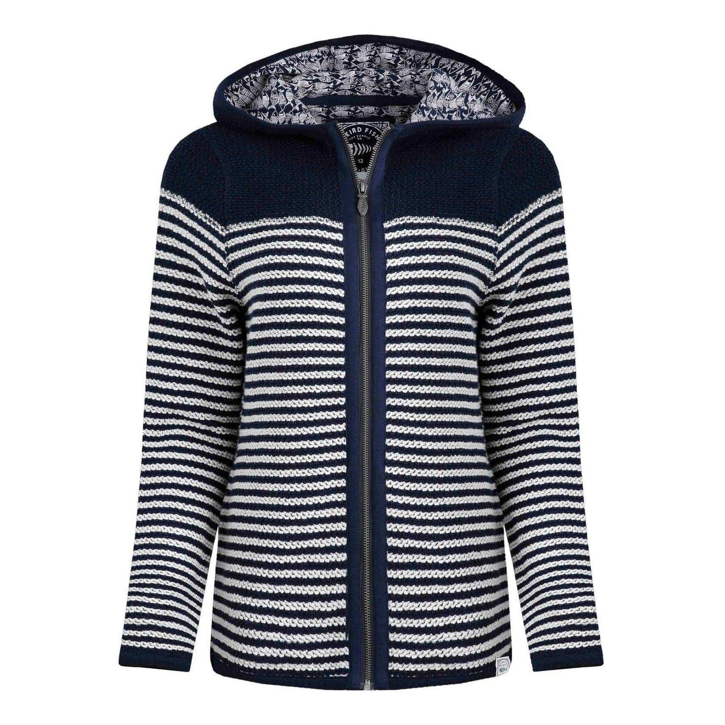 Weird Fish Bianca Full Zip Stripe Eco Macaroni Hoodie Navy