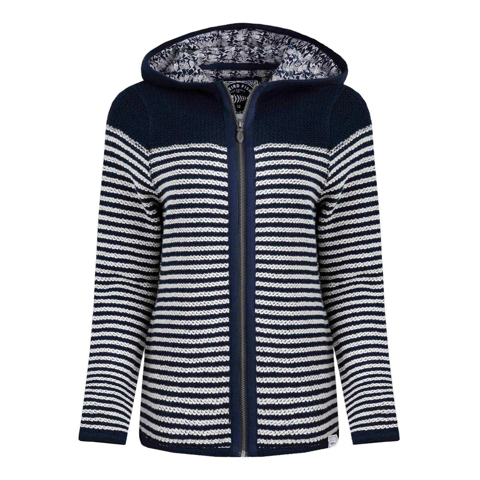 Weird Fish Bianca Full Zip Stripe Eco Macaroni Hoodie Navy