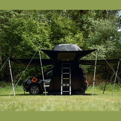 TentBox Living Pod (Lite 2.0) Effortlessly expand your TentBox Lite 2.0 setup with the Living Pod, designed to create a spacious, weatherproof area beneath the fold-out section of your rooftop tent. Whether you're camping in the Scottish Highlands or esca