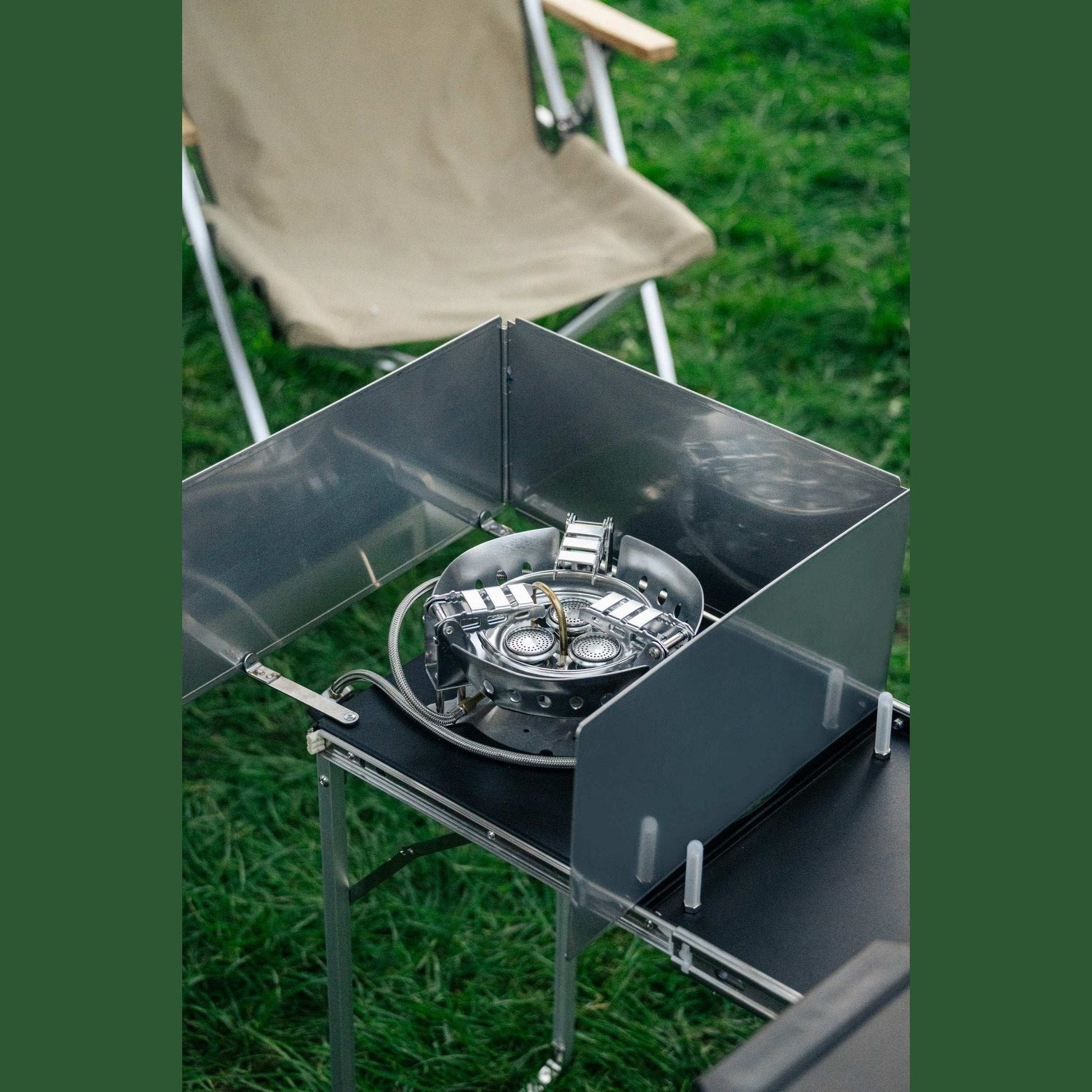 KitchenBox - Complete Camp Kitchen, Includes Stove, Chairs and Cooking Utensils The KitchenBox is a hassle-free kitchen built into a compact box. Easy to carry and designed to fit in your car boot, it sets up in seconds and includes everything you need to