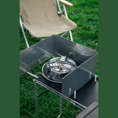 KitchenBox - Complete Camp Kitchen, Includes Stove, Chairs and Cooking Utensils The KitchenBox is a hassle-free kitchen built into a compact box. Easy to carry and designed to fit in your car boot, it sets up in seconds and includes everything you need to