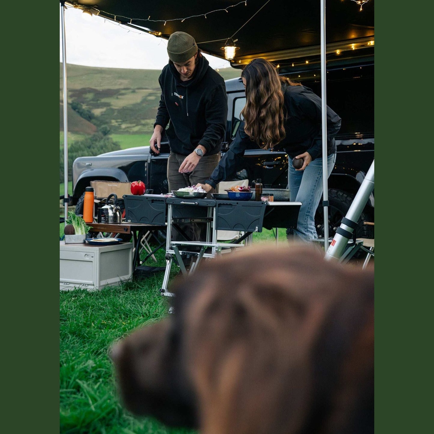 KitchenBox - Complete Camp Kitchen, Includes Stove, Chairs and Cooking Utensils The KitchenBox is a hassle-free kitchen built into a compact box. Easy to carry and designed to fit in your car boot, it sets up in seconds and includes everything you need to