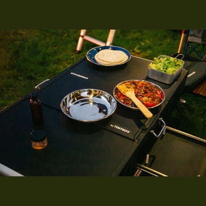 KitchenBox - Complete Camp Kitchen, Includes Stove, Chairs and Cooking Utensils The KitchenBox is a hassle-free kitchen built into a compact box. Easy to carry and designed to fit in your car boot, it sets up in seconds and includes everything you need to
