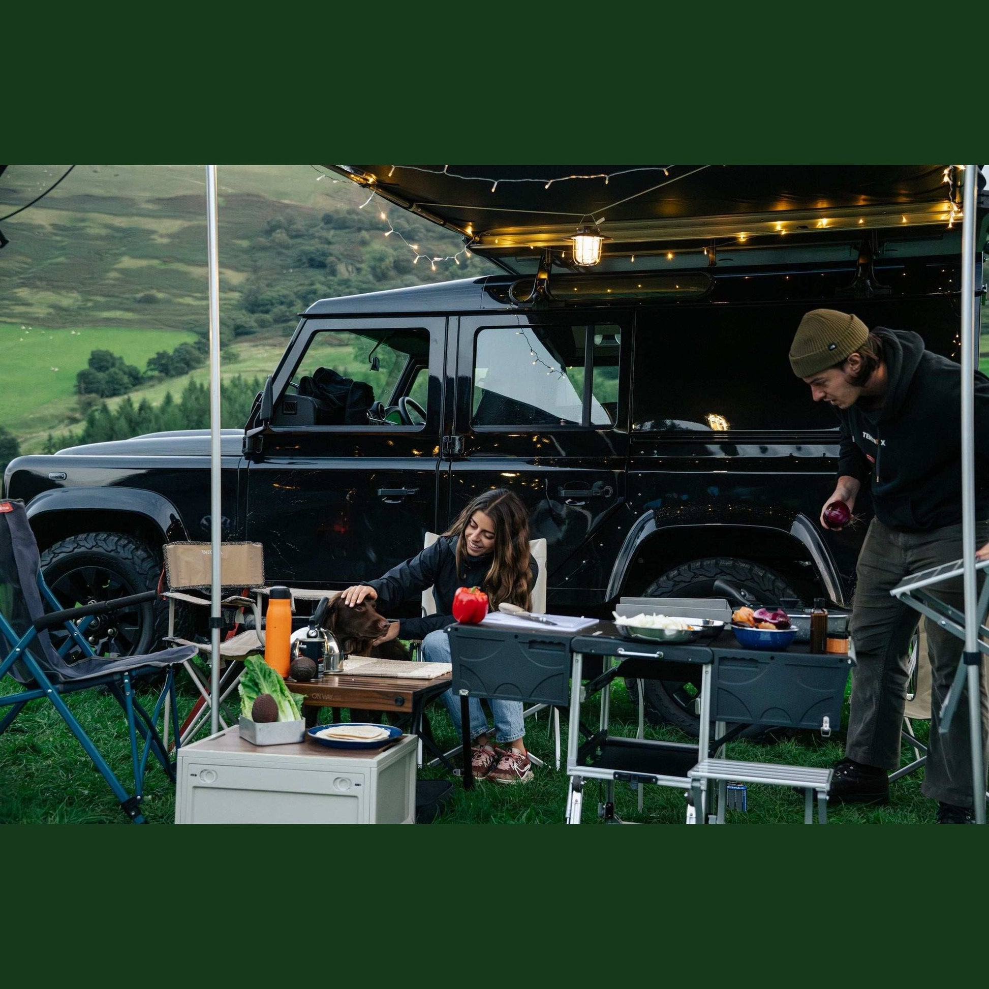 KitchenBox - Complete Camp Kitchen, Includes Stove, Chairs and Cooking Utensils The KitchenBox is a hassle-free kitchen built into a compact box. Easy to carry and designed to fit in your car boot, it sets up in seconds and includes everything you need to