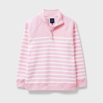 Crew Half Zip Sweat Pink White Stripes