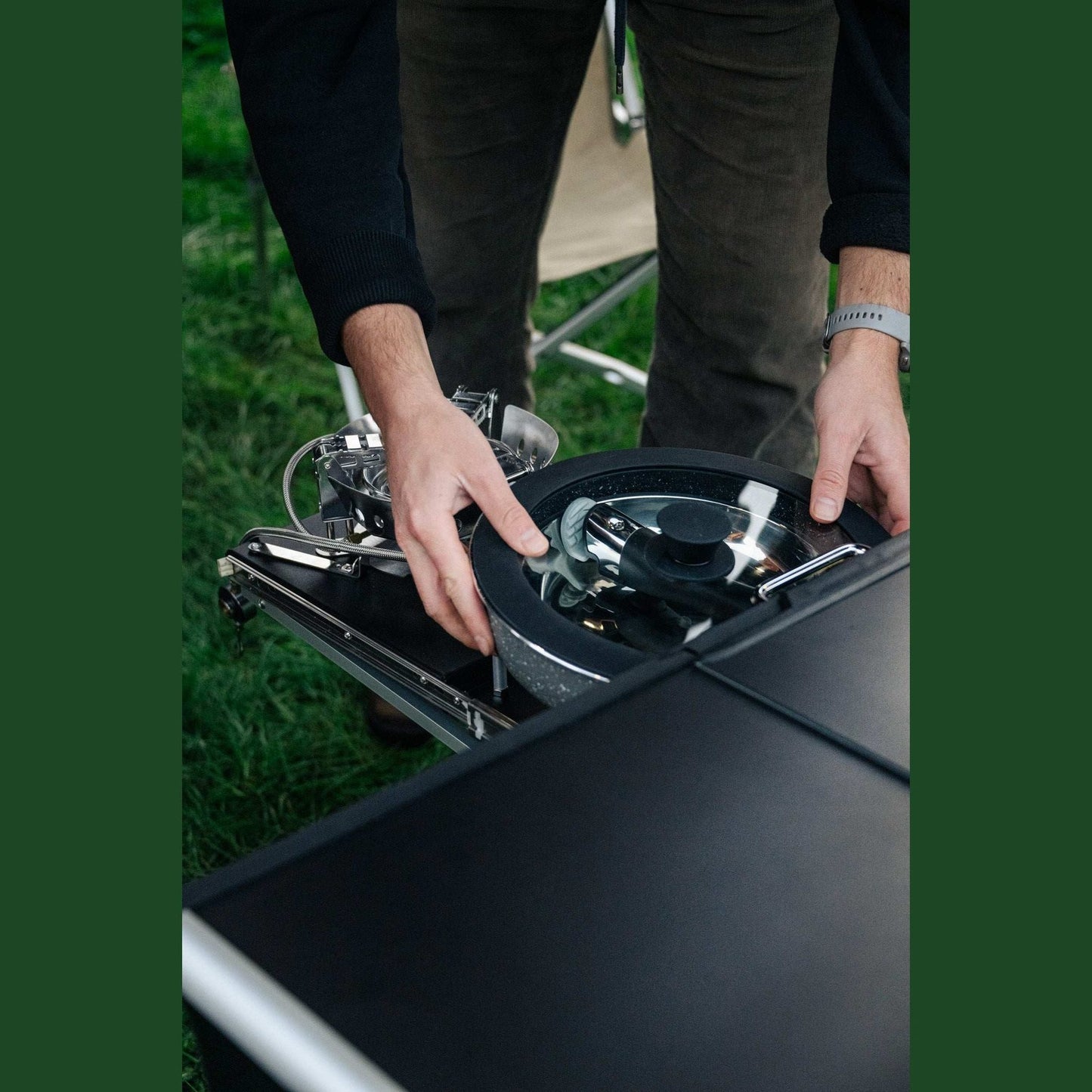 KitchenBox - Complete Camp Kitchen, Includes Stove, Chairs and Cooking Utensils The KitchenBox is a hassle-free kitchen built into a compact box. Easy to carry and designed to fit in your car boot, it sets up in seconds and includes everything you need to