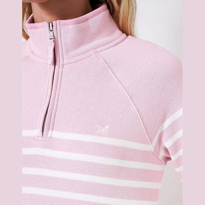 Crew Half Zip Sweat Pink White Stripes