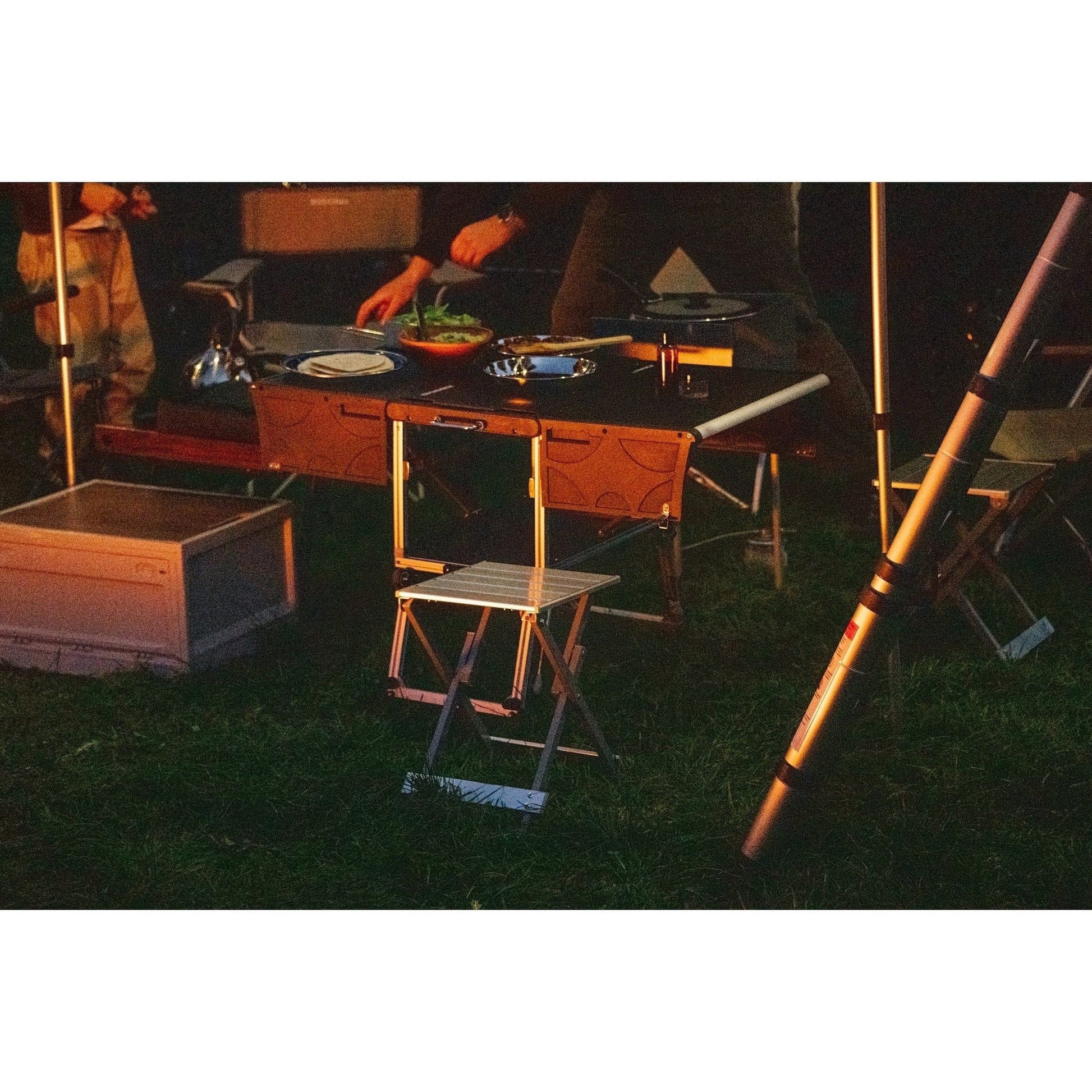 KitchenBox - Complete Camp Kitchen, Includes Stove, Chairs and Cooking Utensils The KitchenBox is a hassle-free kitchen built into a compact box. Easy to carry and designed to fit in your car boot, it sets up in seconds and includes everything you need to