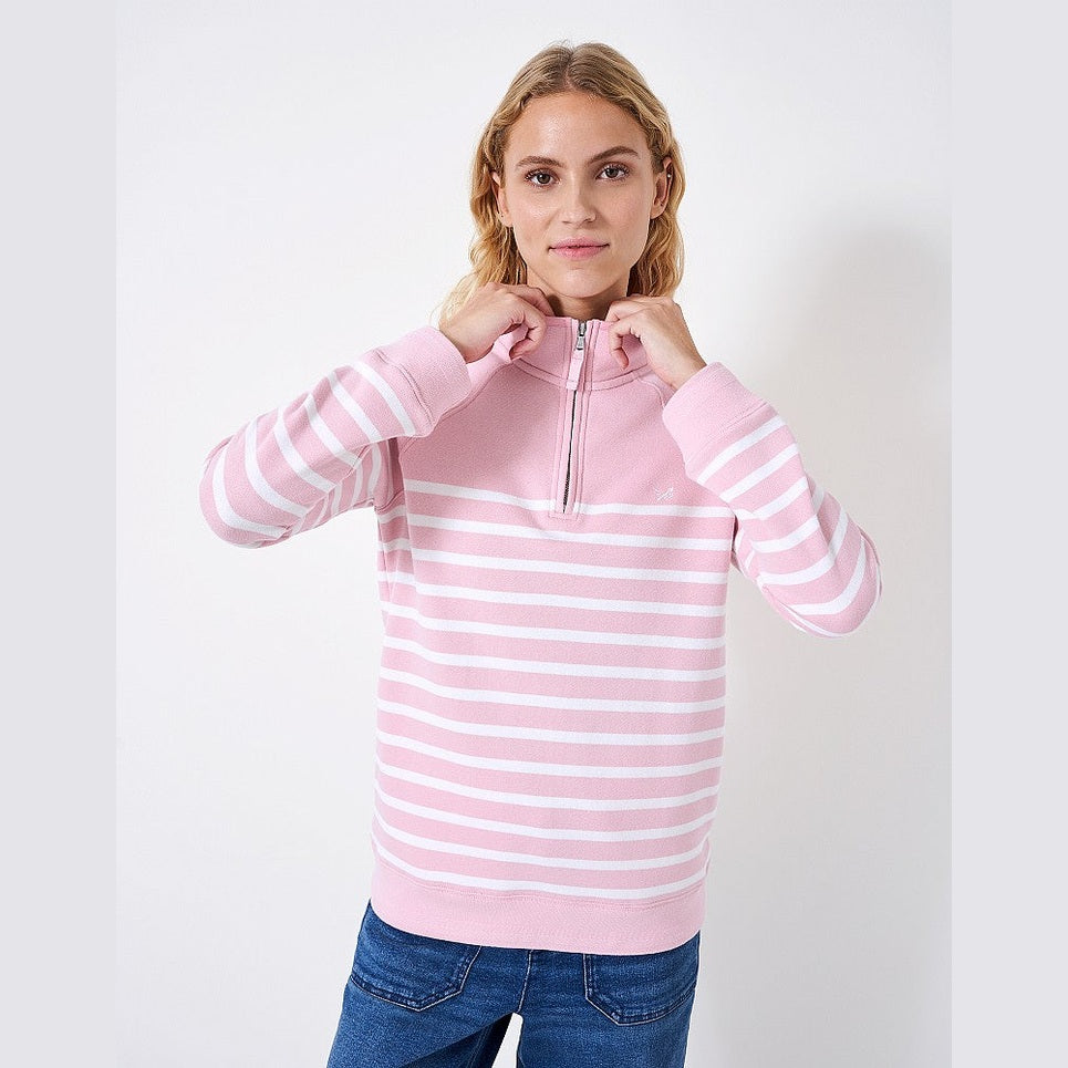 Crew Half Zip Sweat Pink White Stripes