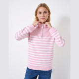 Crew Half Zip Sweat Pink White Stripes