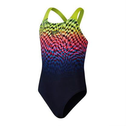 Speedo Kids Pl Powerback Swimsuit Black/Lime/Pink