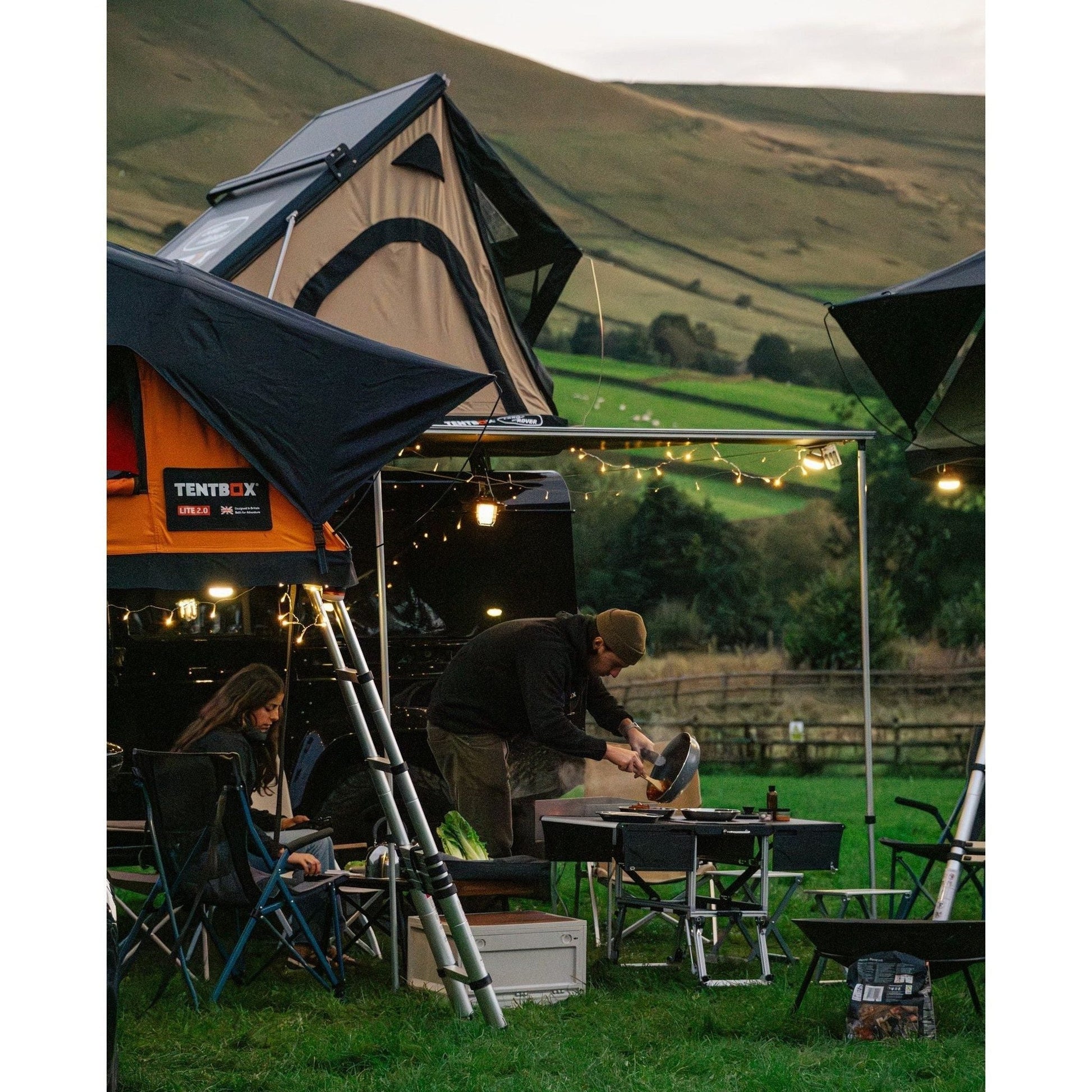 KitchenBox - Complete Camp Kitchen, Includes Stove, Chairs and Cooking Utensils The KitchenBox is a hassle-free kitchen built into a compact box. Easy to carry and designed to fit in your car boot, it sets up in seconds and includes everything you need to