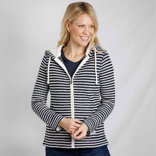 Weird Fish Women's Fisher Full Zip Stripe Ecru