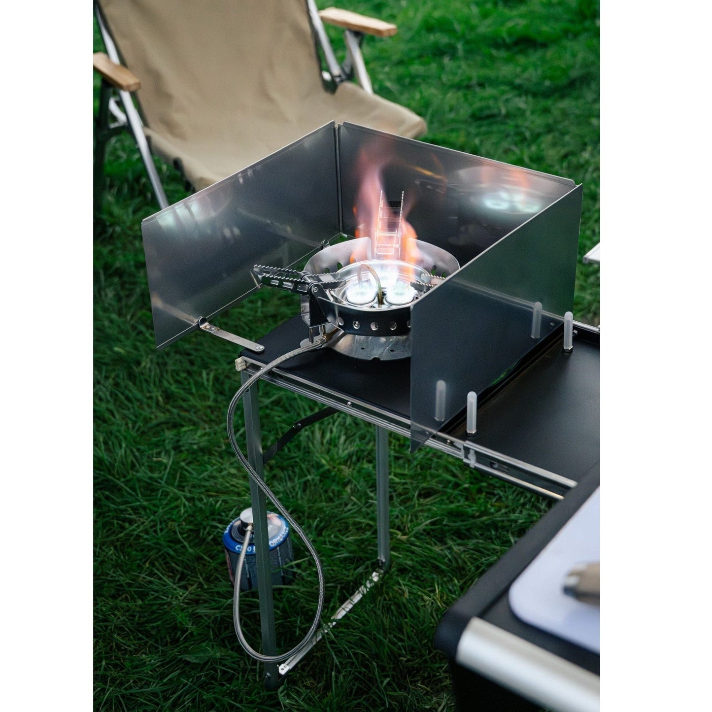 KitchenBox - Complete Camp Kitchen, Includes Stove, Chairs and Cooking Utensils The KitchenBox is a hassle-free kitchen built into a compact box. Easy to carry and designed to fit in your car boot, it sets up in seconds and includes everything you need to