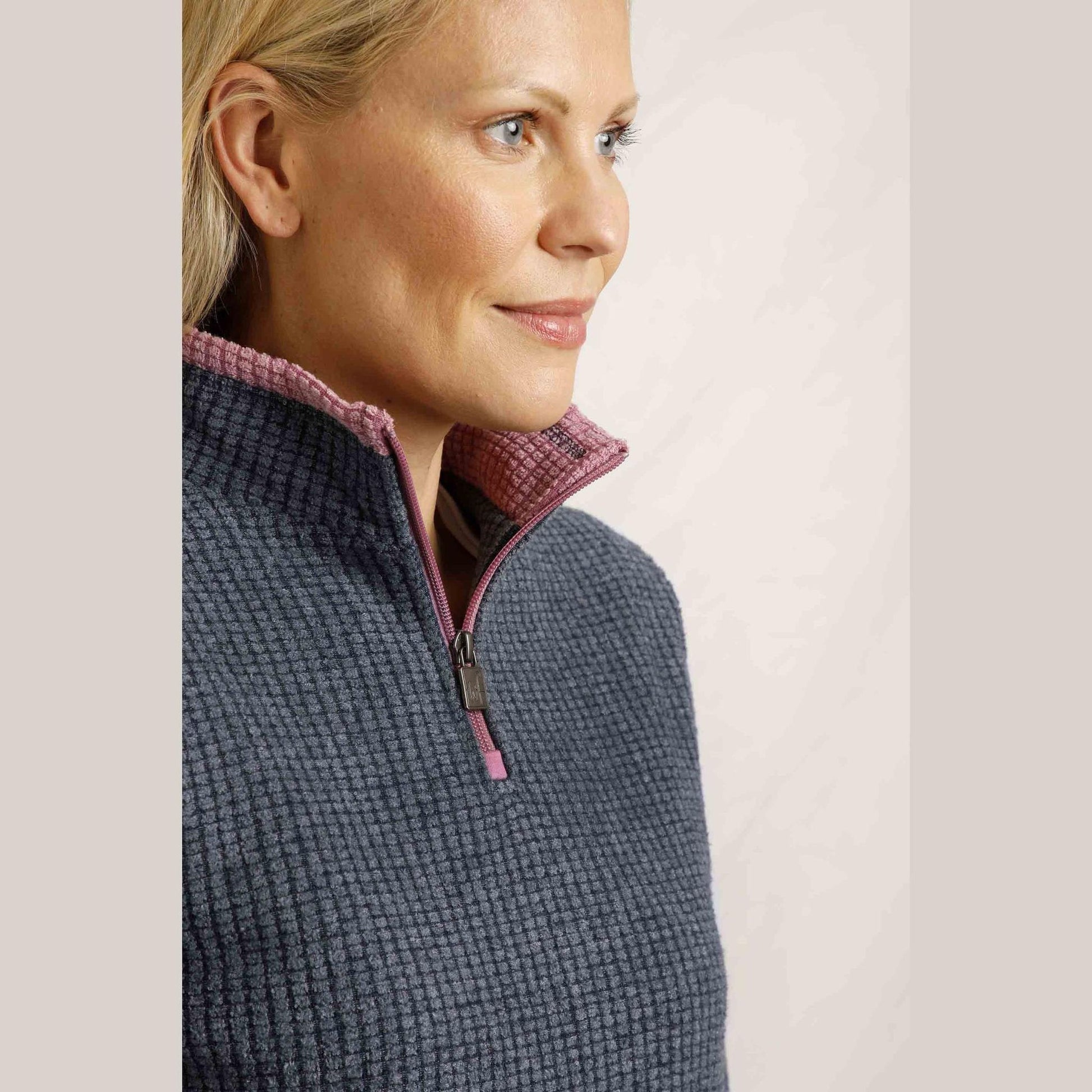 Weird Fish Women's Bey 1/4 Zip Grid Fleece Navy