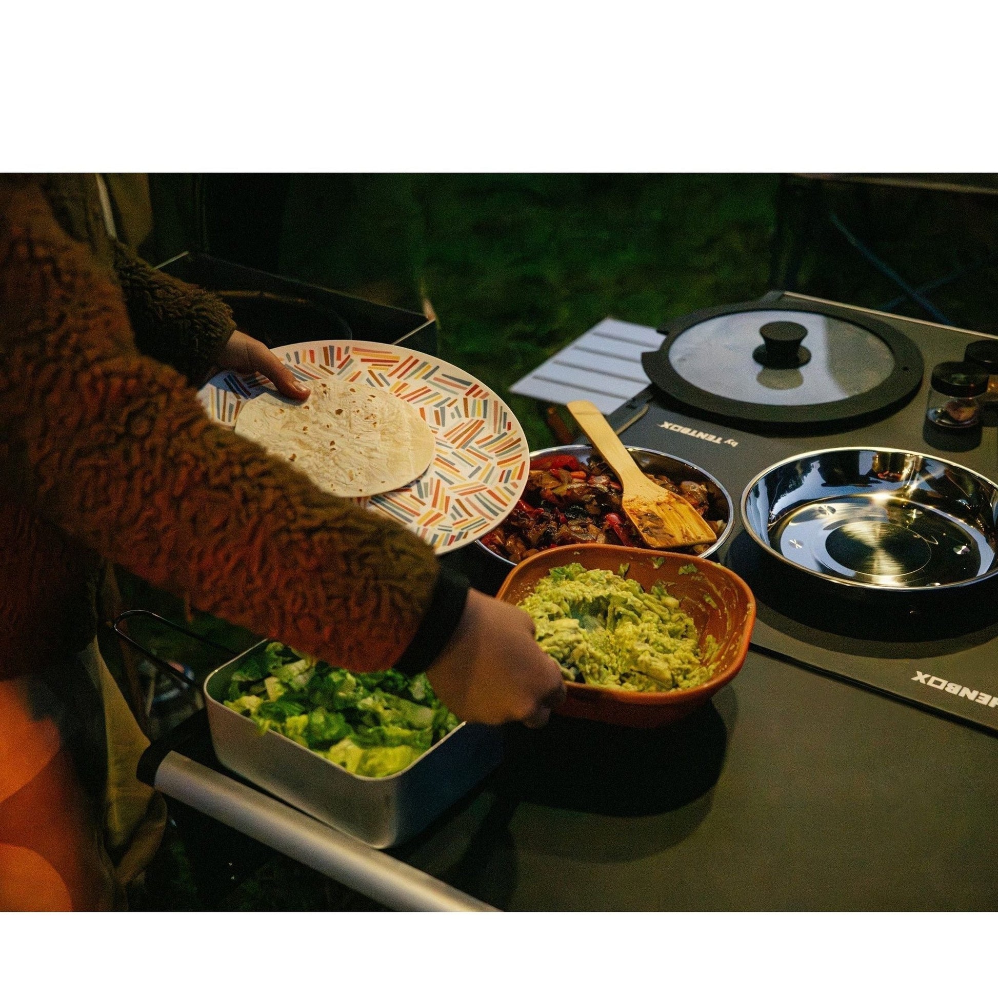 KitchenBox - Complete Camp Kitchen, Includes Stove, Chairs and Cooking Utensils The KitchenBox is a hassle-free kitchen built into a compact box. Easy to carry and designed to fit in your car boot, it sets up in seconds and includes everything you need to