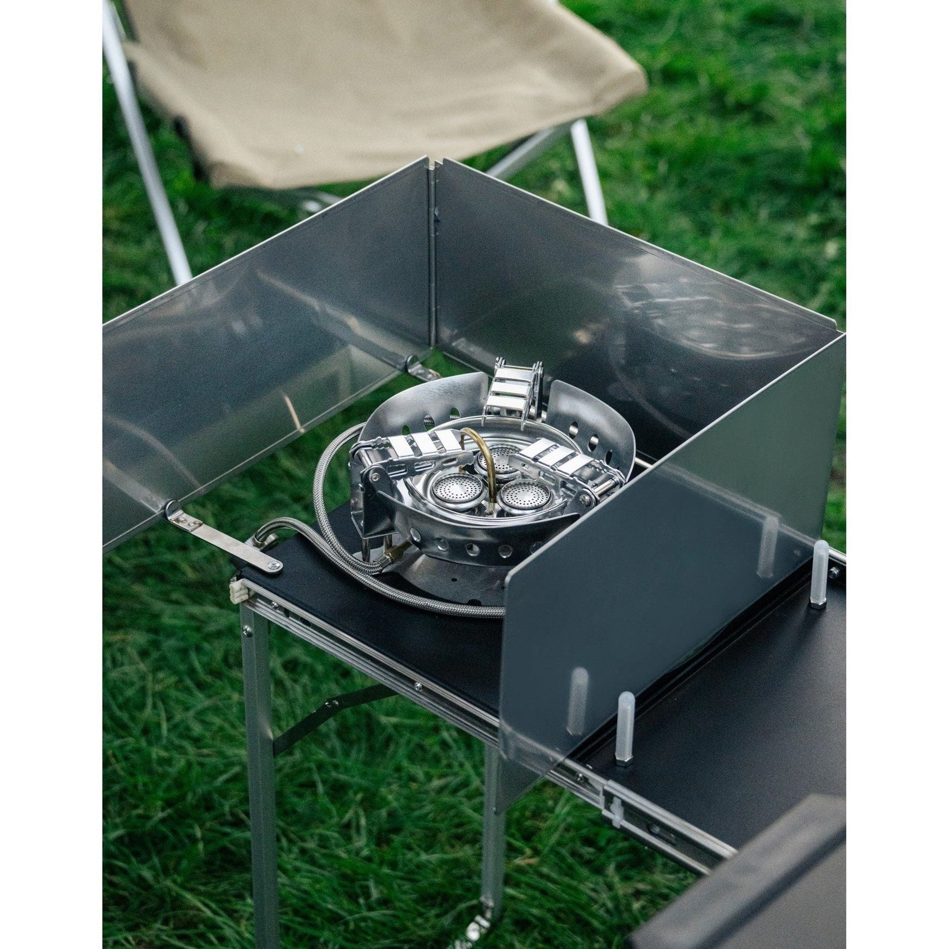 KitchenBox - Complete Camp Kitchen, Includes Stove, Chairs and Cooking Utensils The KitchenBox is a hassle-free kitchen built into a compact box. Easy to carry and designed to fit in your car boot, it sets up in seconds and includes everything you need to