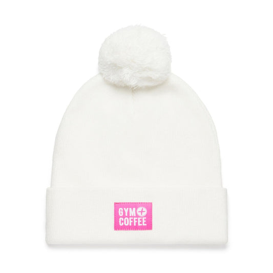 Knit Bobble Beanie in Soft White