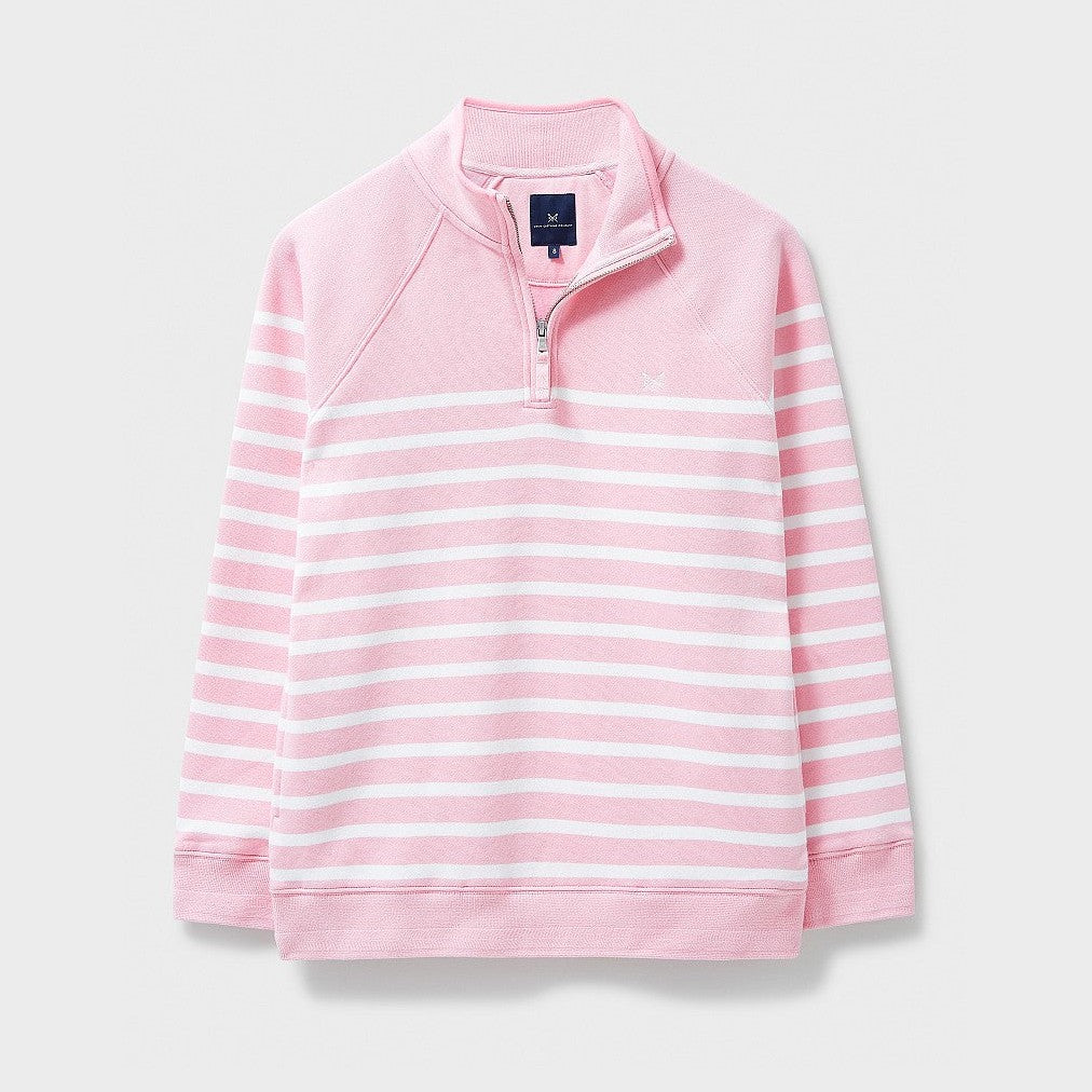 Crew Half Zip Sweat Pink White Stripes