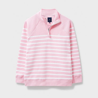 Crew Half Zip Sweat Pink White Stripes