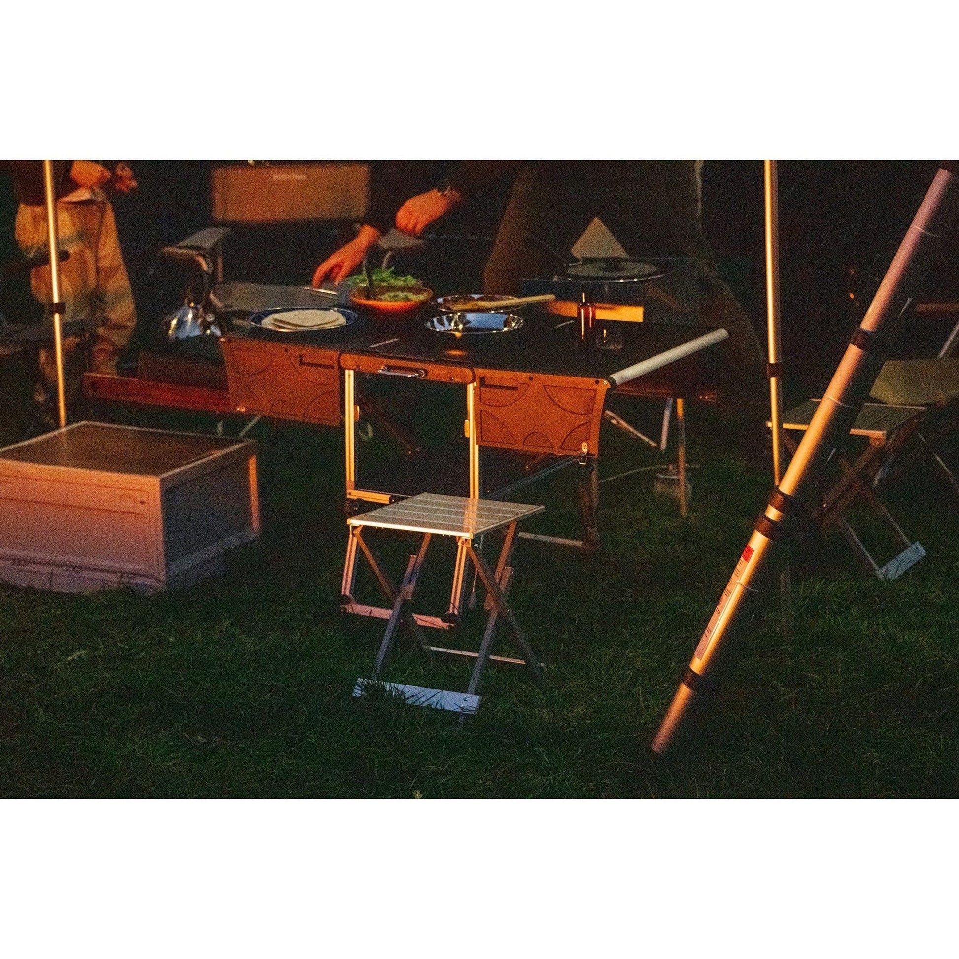 KitchenBox - Complete Camp Kitchen, Includes Stove, Chairs and Cooking Utensils The KitchenBox is a hassle-free kitchen built into a compact box. Easy to carry and designed to fit in your car boot, it sets up in seconds and includes everything you need to