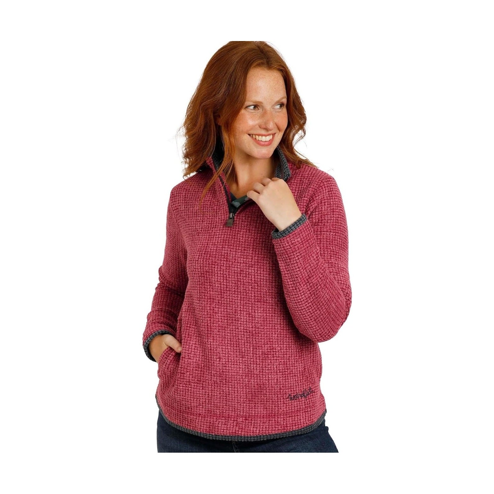 Weird Fish Women's Beye Eco 1/4 Zip Grid Fleece Mulberry