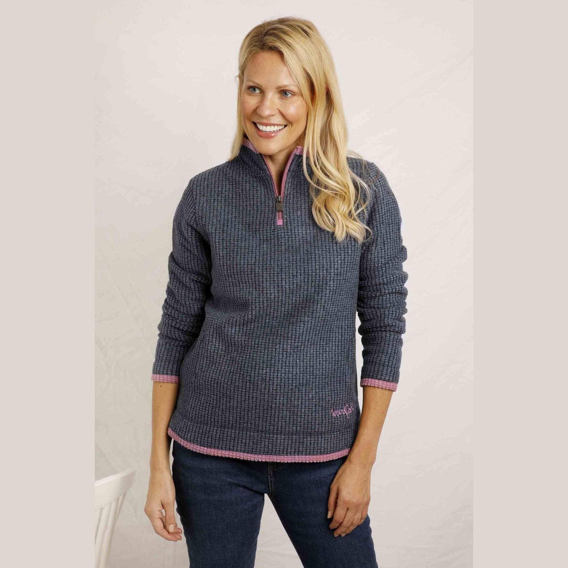 Weird Fish Women's Bey 1/4 Zip Grid Fleece Navy