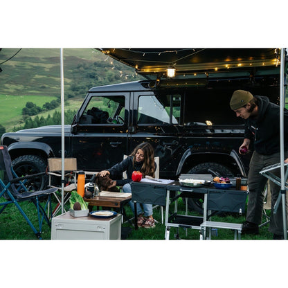 KitchenBox - Complete Camp Kitchen, Includes Stove, Chairs and Cooking Utensils The KitchenBox is a hassle-free kitchen built into a compact box. Easy to carry and designed to fit in your car boot, it sets up in seconds and includes everything you need to