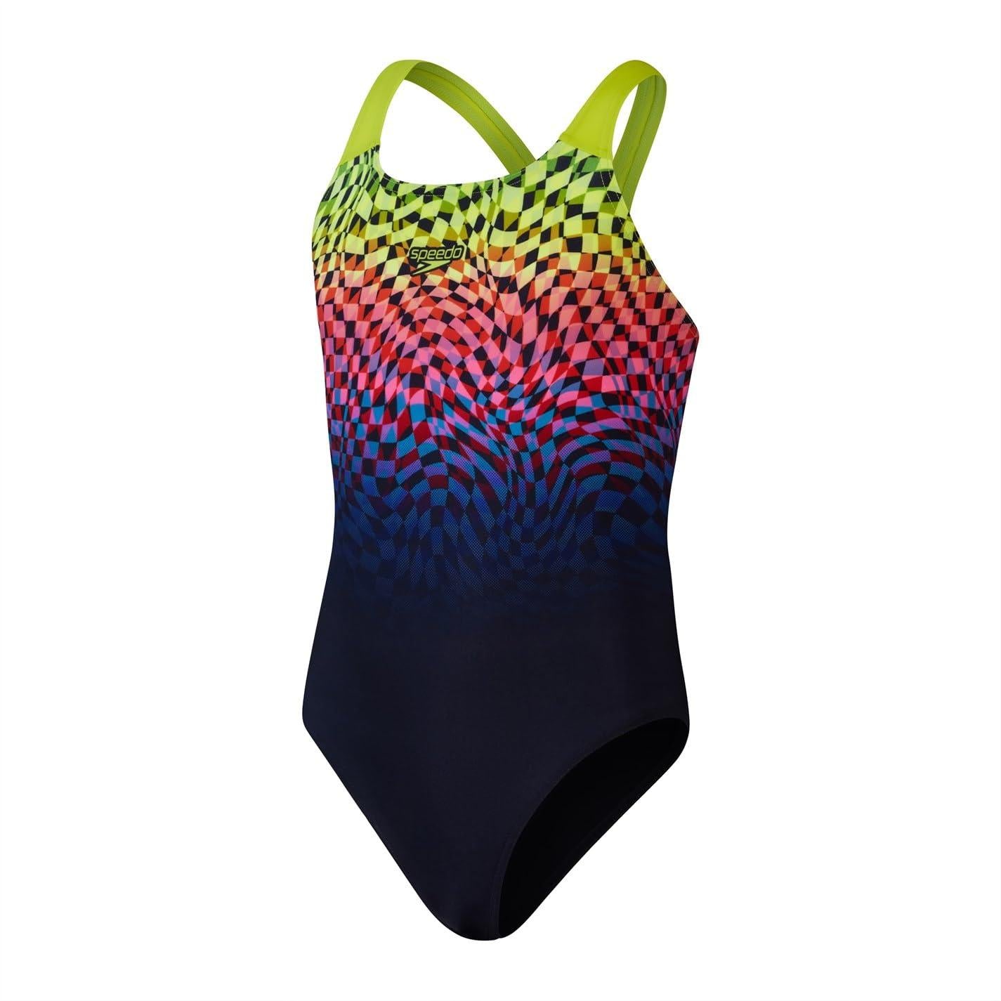 Speedo Kids Pl Powerback Swimsuit Black/Lime/Pink