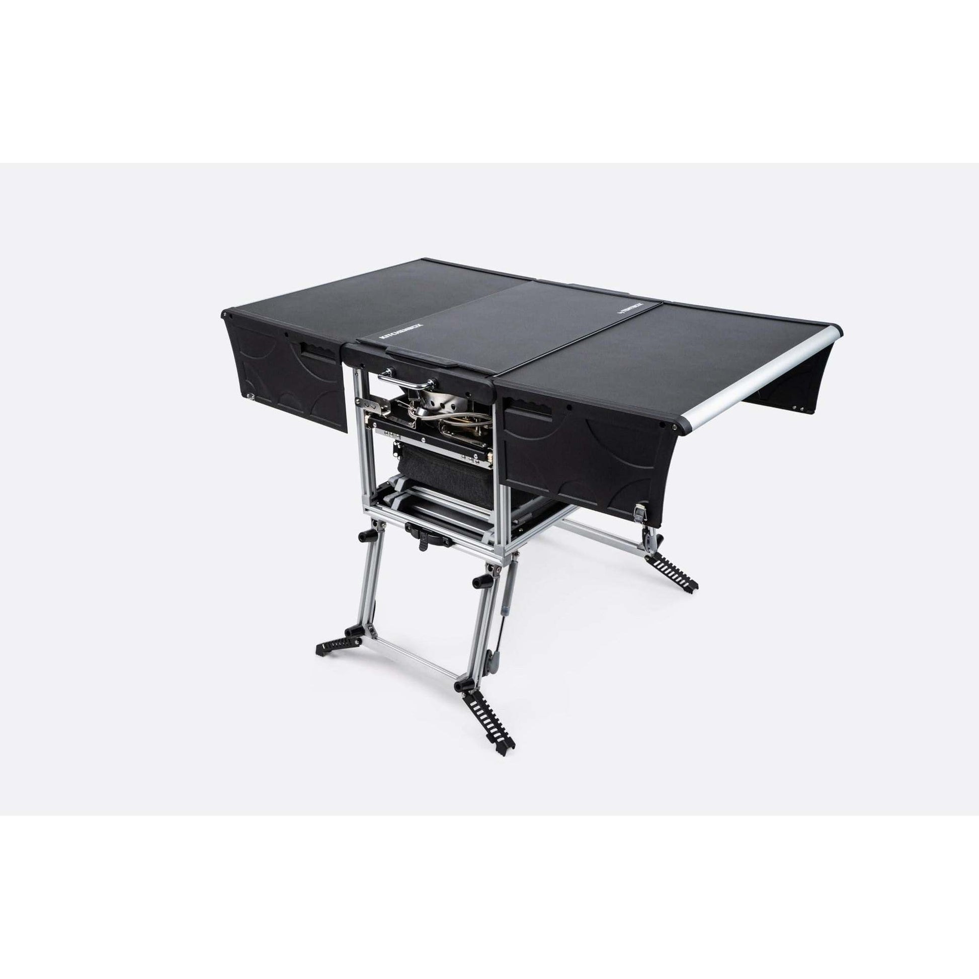 KitchenBox - Complete Camp Kitchen, Includes Stove, Chairs and Cooking Utensils The KitchenBox is a hassle-free kitchen built into a compact box. Easy to carry and designed to fit in your car boot, it sets up in seconds and includes everything you need to