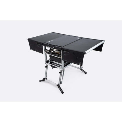 KitchenBox - Complete Camp Kitchen, Includes Stove, Chairs and Cooking Utensils The KitchenBox is a hassle-free kitchen built into a compact box. Easy to carry and designed to fit in your car boot, it sets up in seconds and includes everything you need to